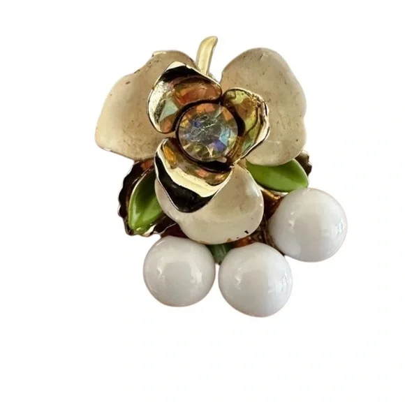 Vintage Rose Rhinestone Clip on Earrings